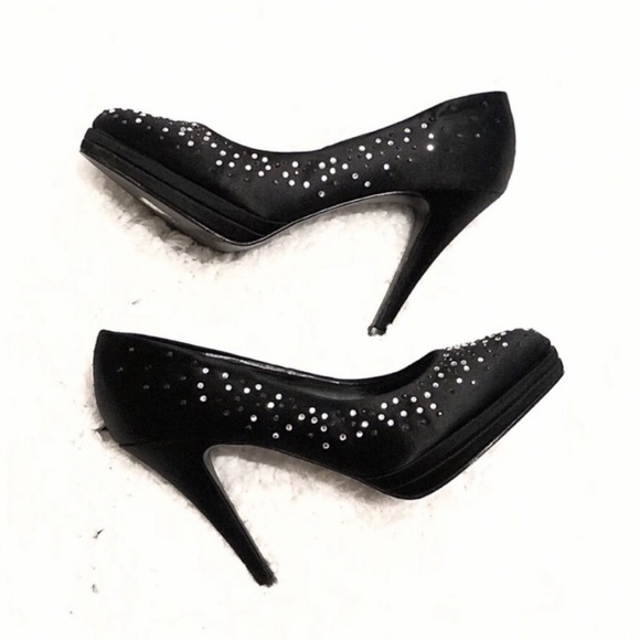 WHBM black satin embellished stiletto heels 6 - Picture 1 of 8